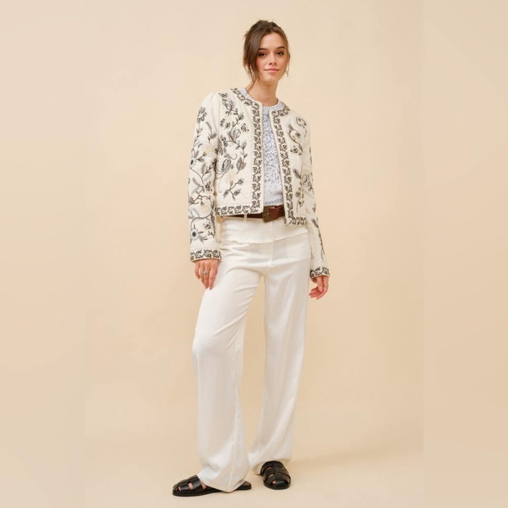 Embroidered Zip Up Jacket in Vanilla Black - Picture 7 of 11
